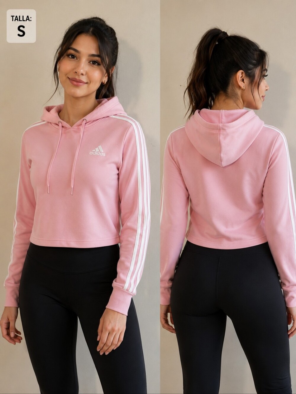 adidas Pink Cropped Hoodie with White 3-Stripes